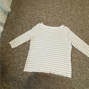 Croft & Barrow Women’s 3/4 length sleeve shirt Tan and White Stripe, Size Large